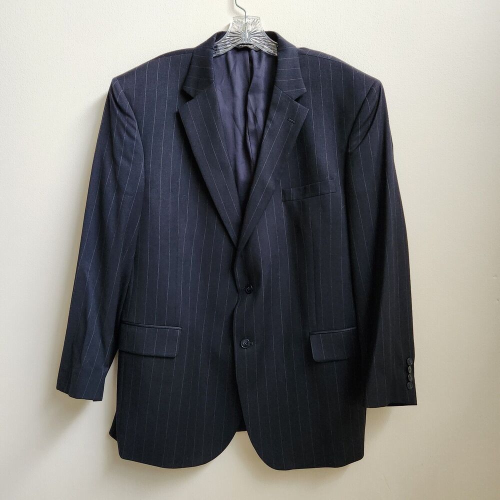 Jos A Bank Travelers Collection Blazer Mens 46R Wool Black Stripe LIned Business